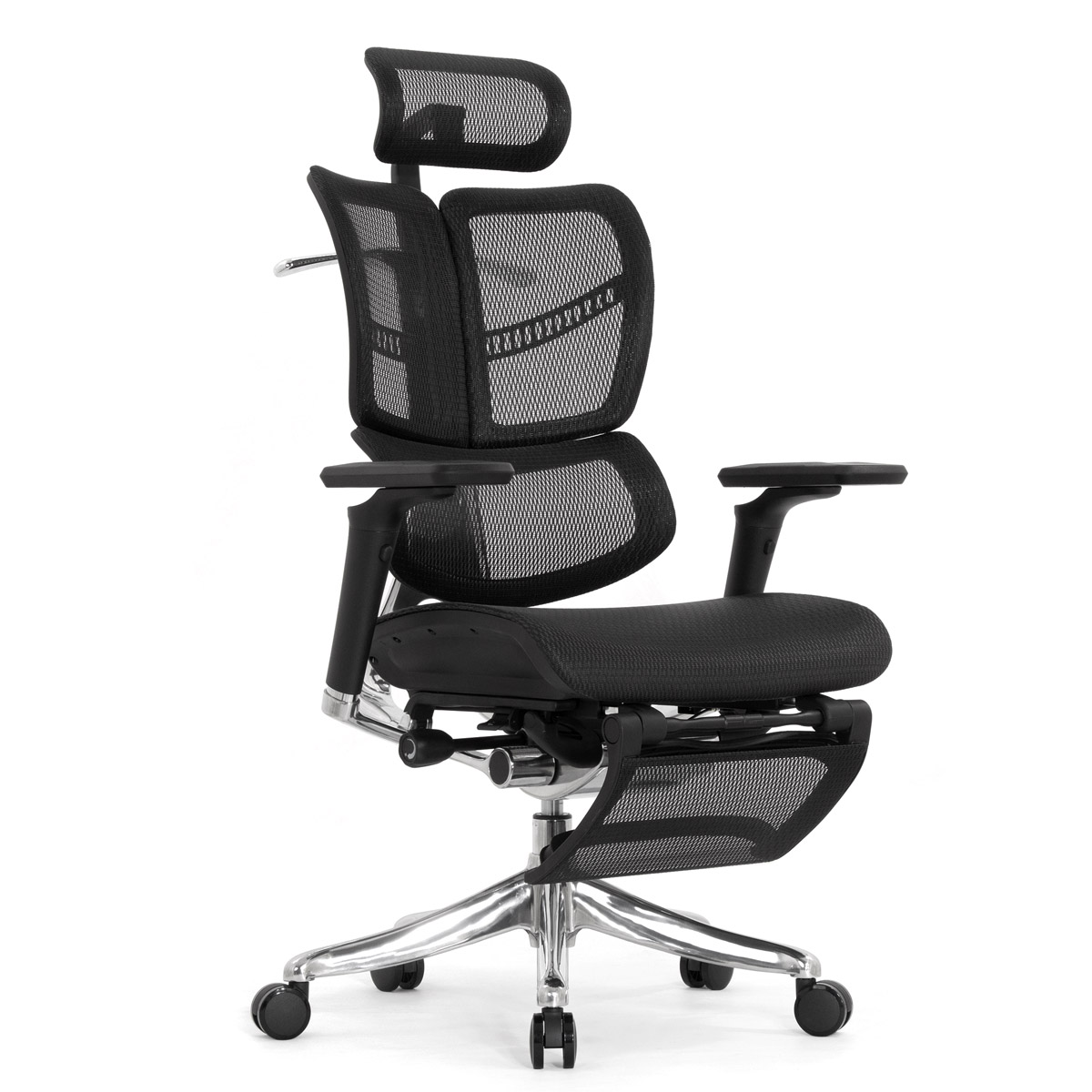 Анатомическое кресло Falto Fly 2 с подножкой (динамичный подголовник, подлокотники 6D (360), сетка, чёрный)