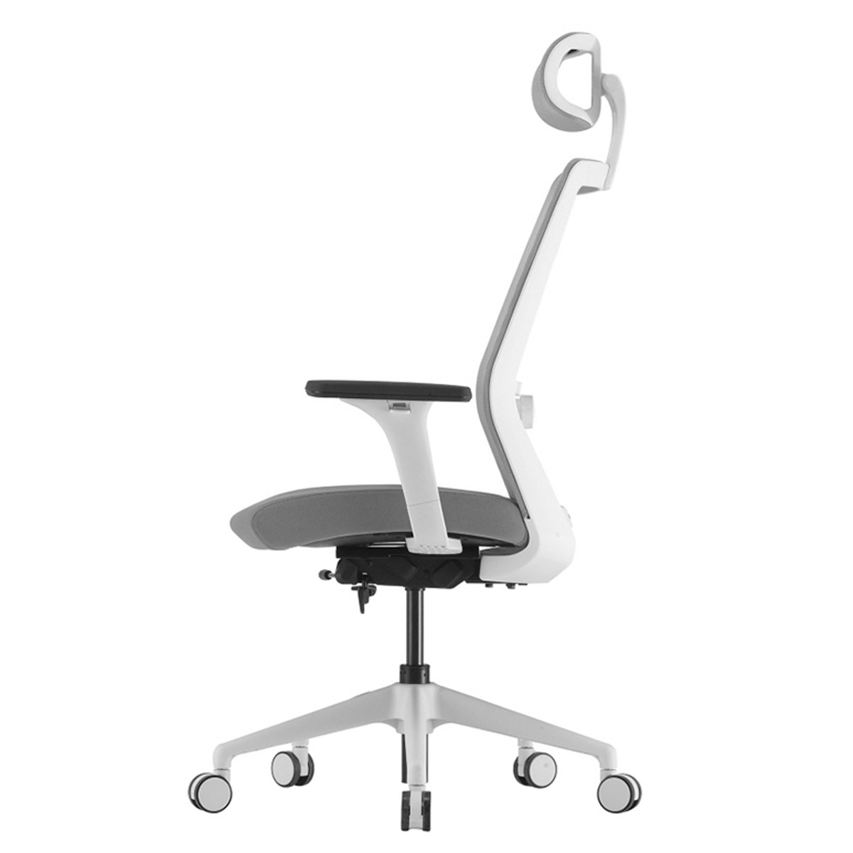 Эргономичное кресло Falto Soul Auto (автоматическая жёсткость качания, сетка, ткань, каркас белый, серый)