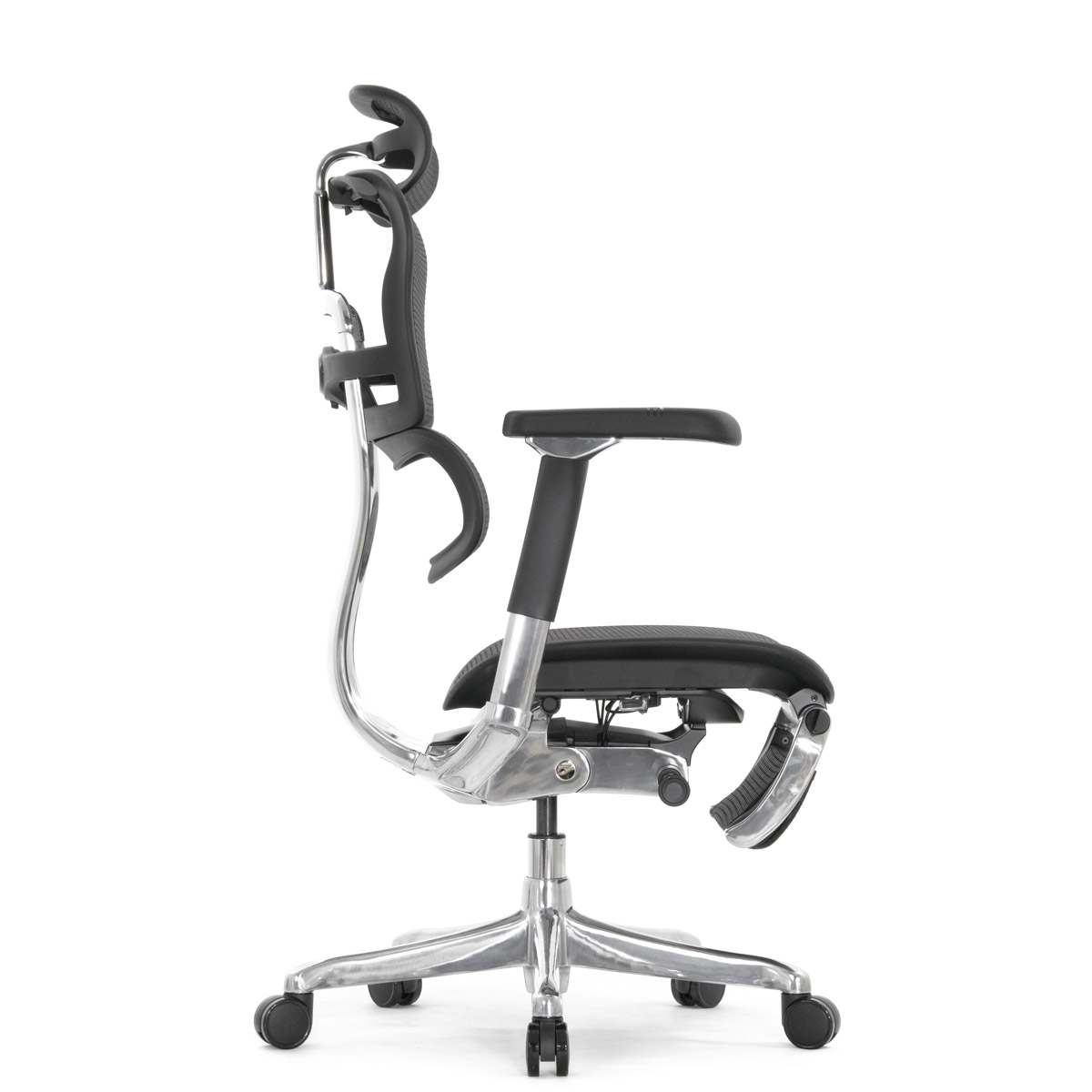 Эргономичное кресло Falto Ergohuman 2 Luxury с подножкой (SmartWork, алюминий, наклон вперёд, сетка, чёрный)