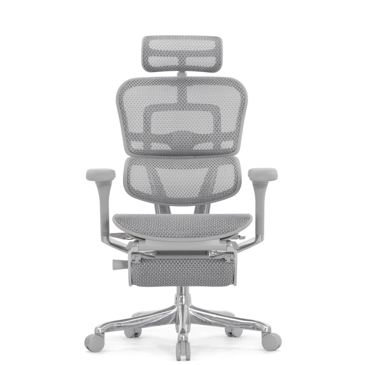 Эргономичное кресло Falto Ergohuman 2 Elite с подножкой (алюминий, наклон вперёд, сетка, серый)