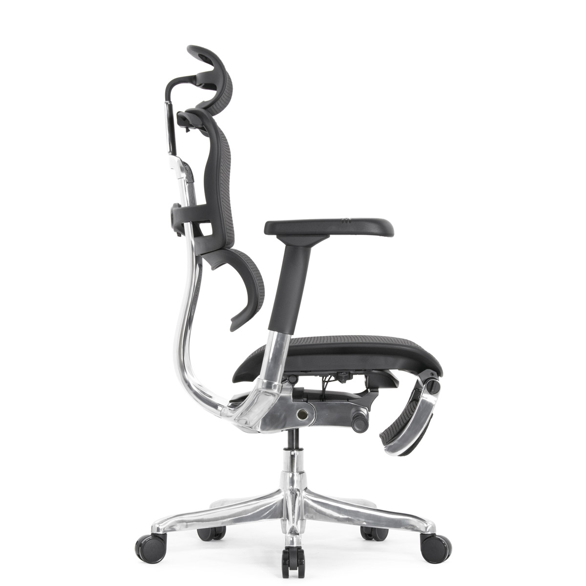 Эргономичное кресло Falto Ergohuman 2 Elite с подножкой (алюминий, наклон вперёд, сетка, чёрный)