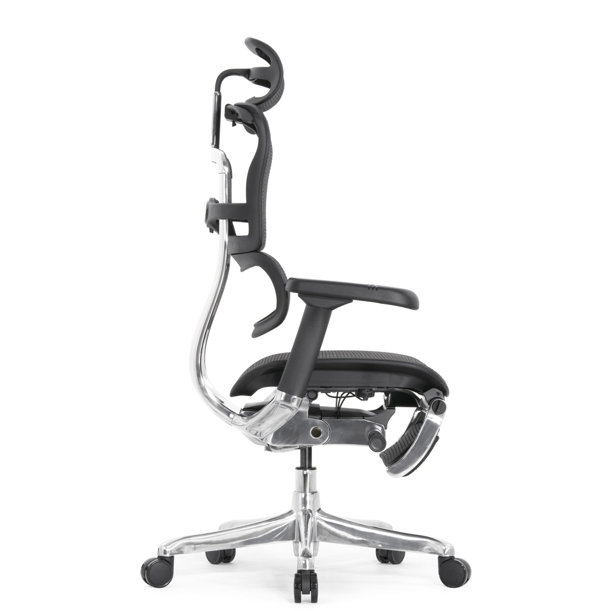 Эргономичное кресло Falto Ergohuman 2 Elite с подножкой (алюминий, наклон вперёд, сетка, чёрный)