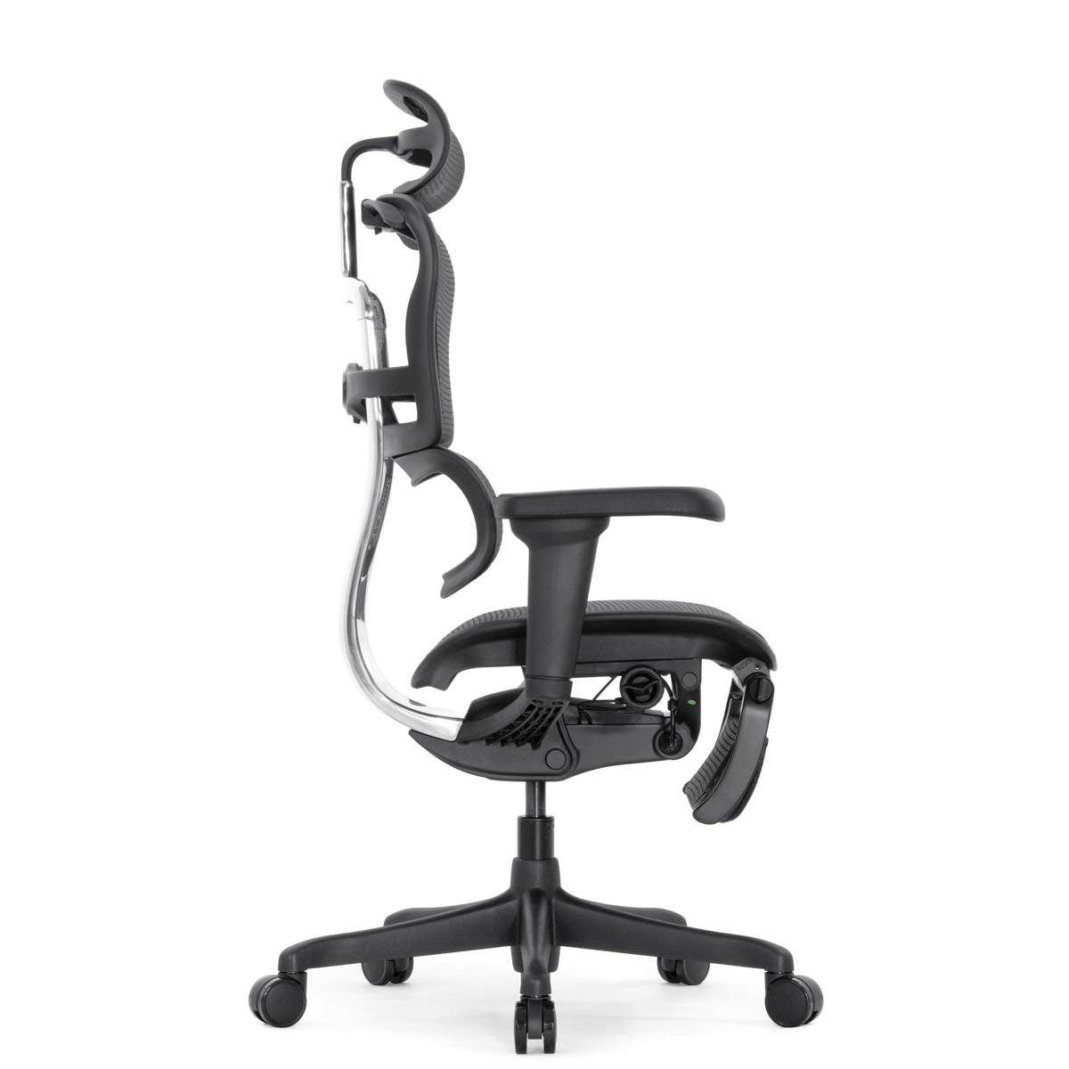 Эргономичное кресло Falto Ergohuman 2 Elite с подножкой (алюминий, наклон вперёд, сетка, чёрный)