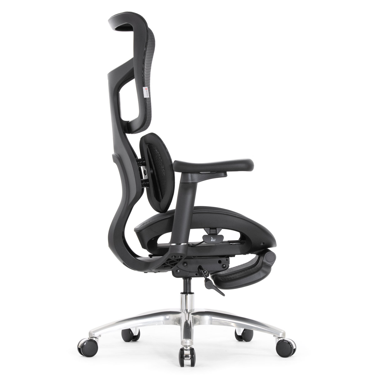Эргономичное кресло Falto Scala Office с подножкой (разделённый поясничный упор, сетка, чёрный)