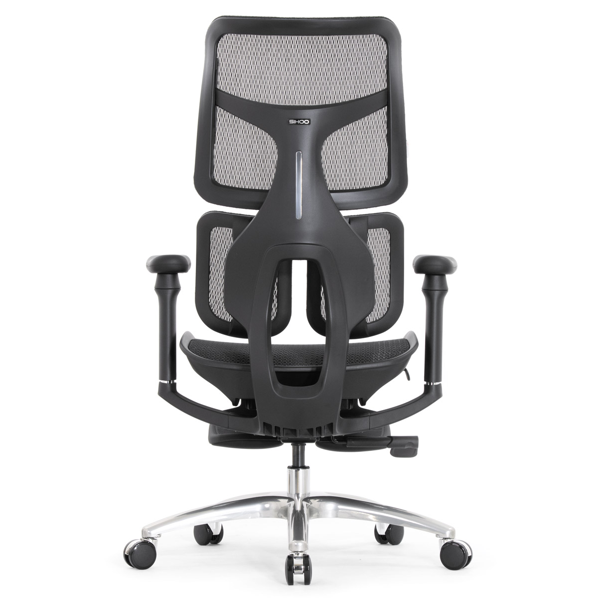 Эргономичное кресло Falto Scala Office с подножкой (разделённый поясничный упор, сетка, чёрный)