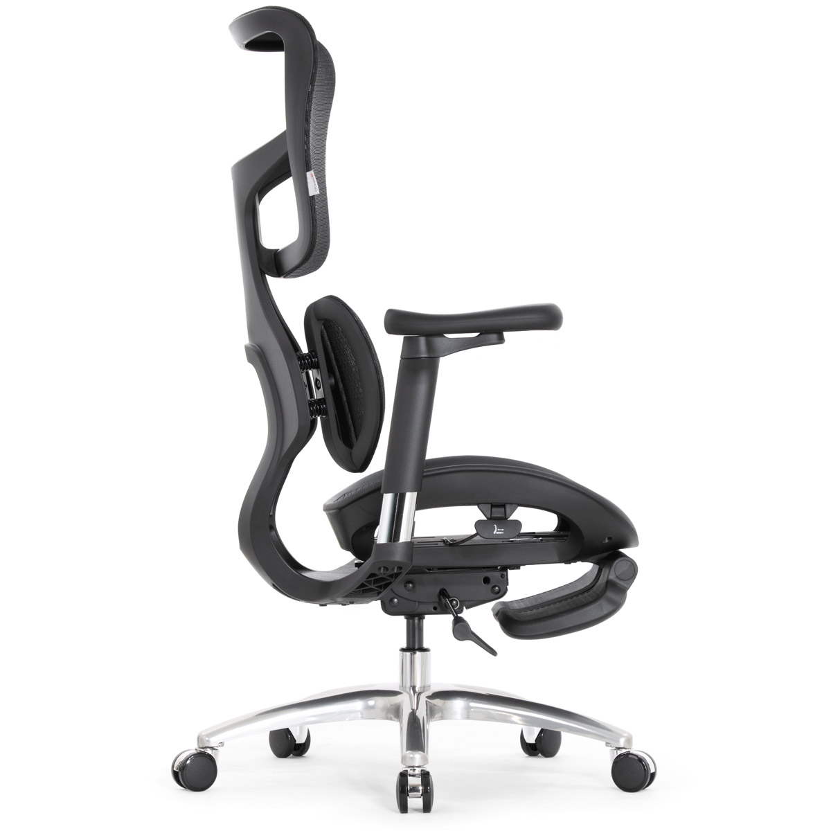 Эргономичное кресло Falto Scala Office с подножкой (разделённый поясничный упор, сетка, чёрный)