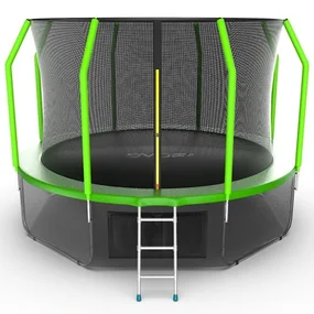 Батут Evo Jump Cosmo 12 ft, с внутренней сеткой и лестницей (зелёный) + нижняя сеть