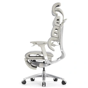 Эргономичное кресло Falto Evolution с подножкой (тихие вставки, управление на подлокотниках, сетка, серый)