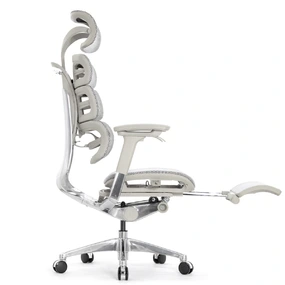Эргономичное кресло Falto Evolution с подножкой (тихие вставки, управление на подлокотниках, сетка, серый)