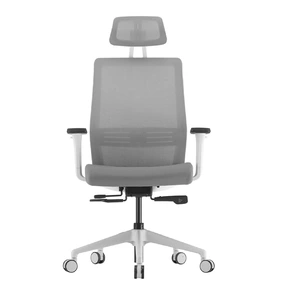 Эргономичное кресло Falto Soul Auto (автоматическая жёсткость качания, сетка, ткань, каркас белый, серый)